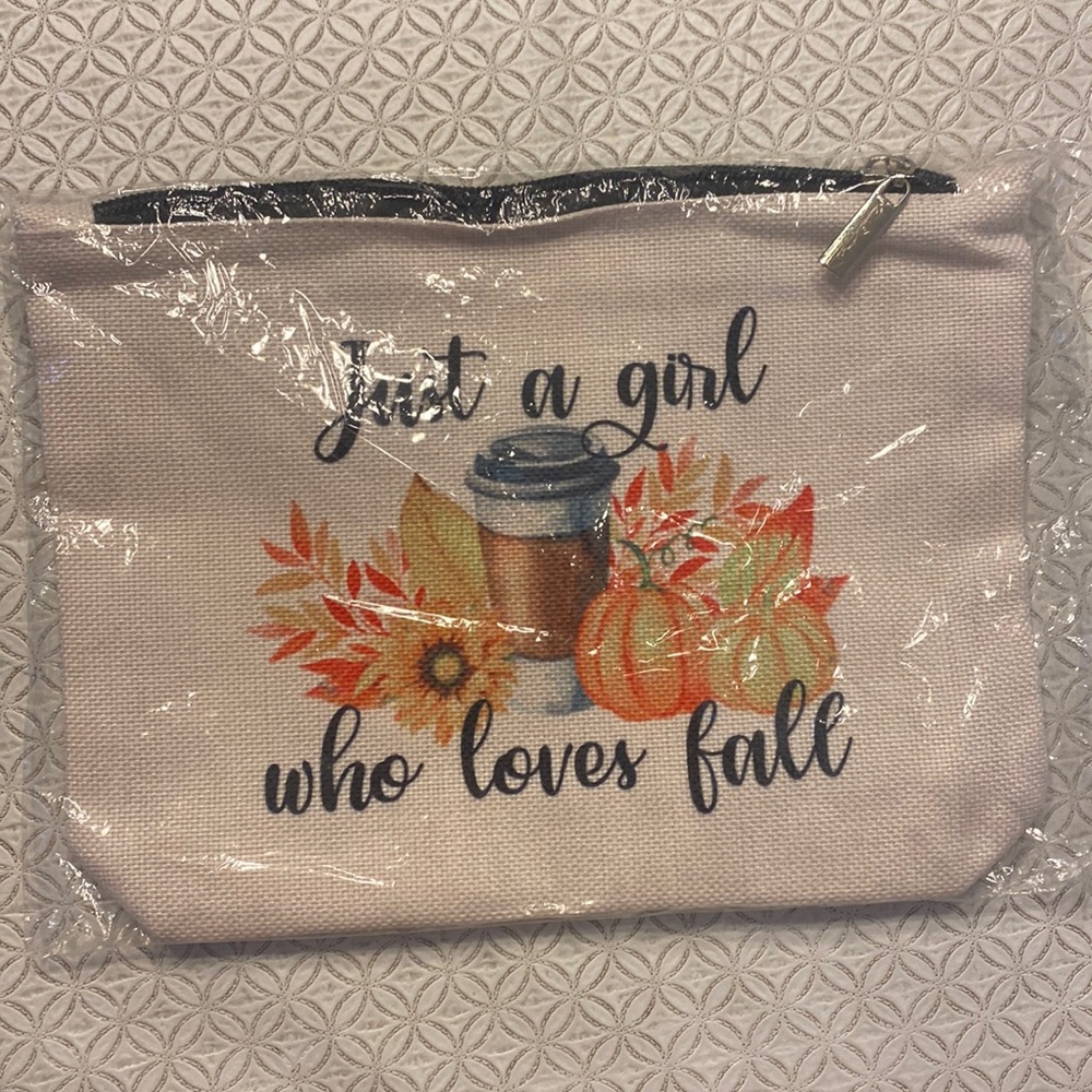 Just A Girl Who Loves Fall Canvas Makeup Bag Pouch With Matching Mirror